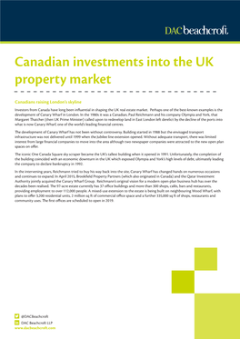 Canadian Investments Into the UK Property Market