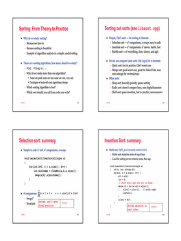 Sorting: from Theory to Practice Sorting out Sorts (See Libsort.Cpp)