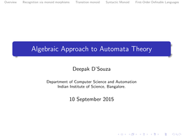 Algebraic Approach to Automata Theory