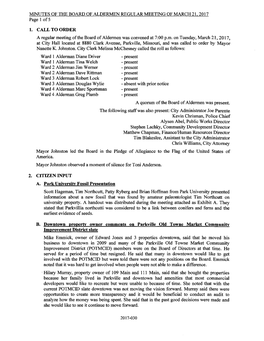 MINUTES of the BOARD of ALDERMEN REGULAR MEETING of MARCH 21, 2017 Page I Of5