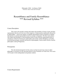 Resemblance and Family Resemblance *** Revised Syllabus ***