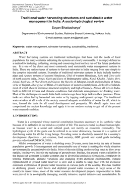 Traditional Water Harvesting Structures and Sustainable Water Management in India: a Socio-Hydrological Review