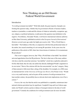 New Thinking on an Old Dream: Federal World Government