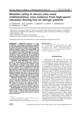 Bilastine Safety in Drivers Treated with Antihistamines