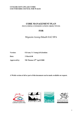 CORE MANAGEMENT PLAN for Migneint-Arenig-Dduallt SAC/SPA