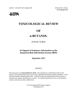 IRIS Toxicological Review of N-Butanol