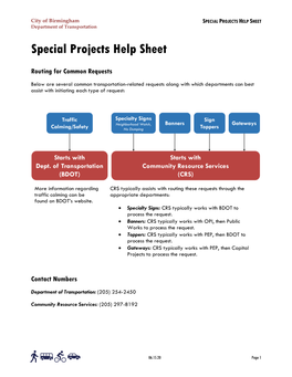 SPECIAL PROJECTS HELP SHEET Department of Transportation Special Projects Help Sheet