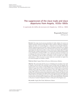 The Suppression of the Slave Trade and Slave Departures from Angola, 1830S-1860S