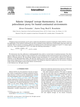 Siderite В€˜Clumpedв€™ Isotope Thermometry: a New Paleoclimate