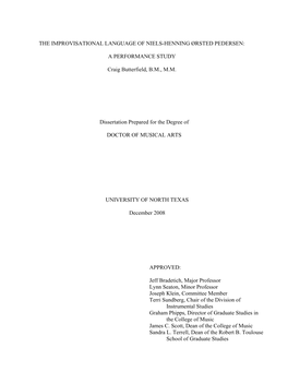 The Improvisational Language of Niels-Henning Ørsted Pedersen