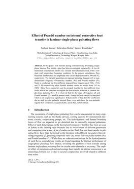 Effect of Prandtl Number on Internal Convective Heat Transfer in Laminar Single-Phase Pulsating Flows