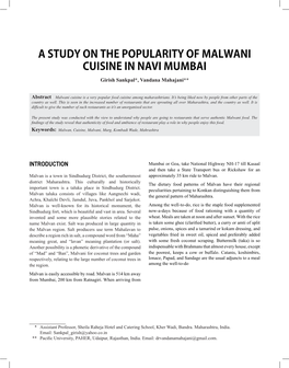 A STUDY on the POPULARITY of MALWANI CUISINE in NAVI MUMBAI Girish Sankpal*, Vandana Mahajani**