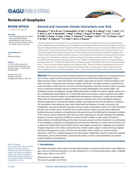 Aerosol and Monsoon Climate Interactions Over Asia 10.1002/2015RG000500 Zhanqing Li1,2, W