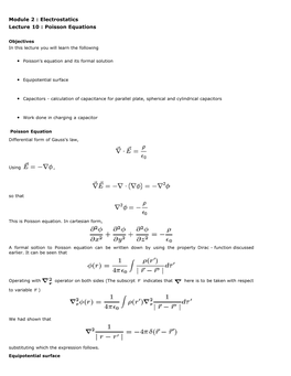 Module 2 : Electrostatics Lecture 10 : Poisson Equations