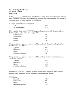 Roanoke College Poll Topline U.S