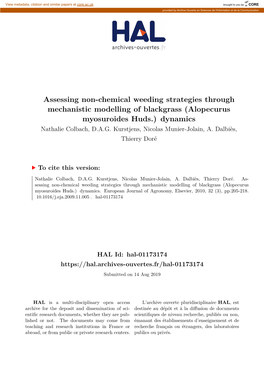 Assessing Non-Chemical Weeding Strategies Through Mechanistic Modelling of Blackgrass (Alopecurus Myosuroides Huds.) Dynamics Nathalie Colbach, D.A.G