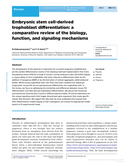 Embryonic Stem Cell-Derived Trophoblast Differentiation: a Comparative Review of the Biology, Function, and Signaling Mechanisms