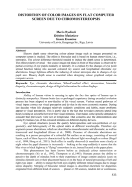 Distortion of Color Images on Flat Computer Screen Due to Chromostereopsis