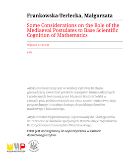 Some Considerations on the Role of the Mediaeval Postulates to Base Scientific Cognition on Mathematics*