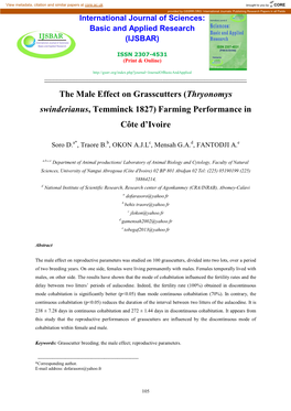 The Male Effect on Grasscutters (Thryonomys Swinderianus, Temminck 1827) Farming Performance in Côte D’Ivoire