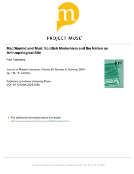 Macdiarmid and Muir: Scottish Modernism and the Nation As Anthropological Site