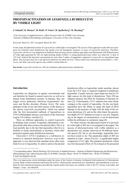 Photoinactivation of Legionella Rubrilucens by Visible Light