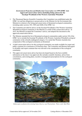Approved Conservation Advice (Including Listing Advice) for the Eucalypt Woodlands of the Western Australian Wheatbelt