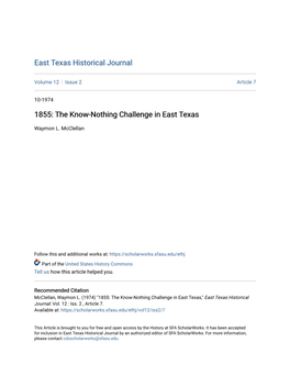 1855: the Know-Nothing Challenge in East Texas