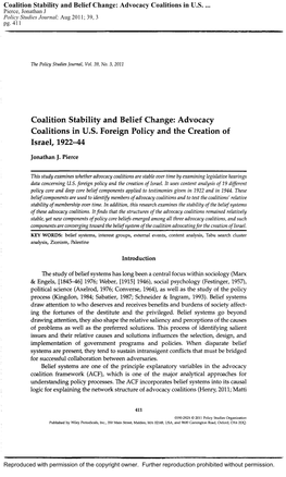 Coalition Stability and Belief Change: Advocacy Coalitions in U.S