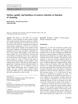 Surface Quality and Hardness of Eastern Redcedar As Function of Steaming