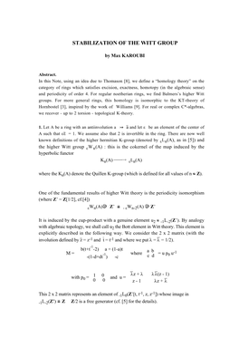 Stabilization of the Witt Group