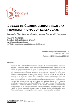 LOXORO DE CLAUDIA LLOSA: CREAR UNA FRONTERA PROPIA CON EL LENGUAJE Loxoro by Claudia Llosa: Creating an Own Border with Language