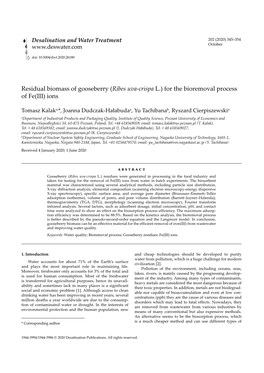 Residual Biomass of Gooseberry (Ribes Uva-Crispa L.) for the Bioremoval Process of Fe(III) Ions