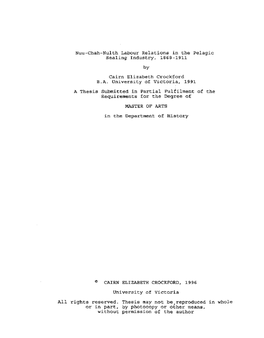 Nuu-Chah-Nulth Labour Relations in the Pelagic Sealing Industry, 1868