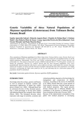 Genetic Variability of Three Natural Populations of Maytenus Aquifolium (Celesteraceae) from Telêmaco Borba, Paraná, Brazil