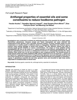 Antifungal Properties of Essential Oils and Some Constituents to Reduce Foodborne Pathogen