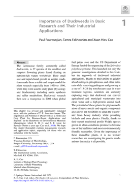 Importance of Duckweeds in Basic Research and Their Industrial 1 Applications