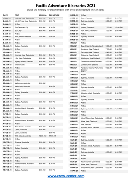 Pacific Adventure Itineraries 2021 Cruise Ship Itinerary for Crew Members with Arrival and Departure Times in Ports