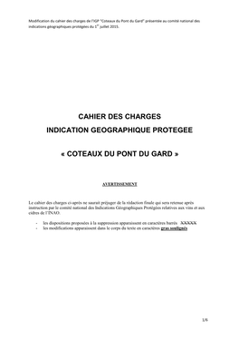 Cahier Des Charges Indication Geographique Protegee « Coteaux