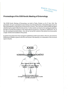 Proceedings of the XXIII Nordic Meeting of Entomology