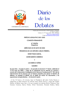 Período Legislativo 2001-2002 Comisión Permanente 8.ª