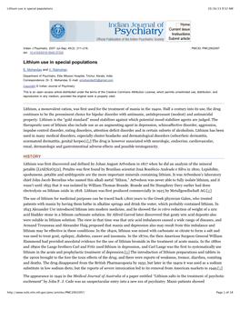 Lithium Use in Special Populations 10/16/13 9:52 AM