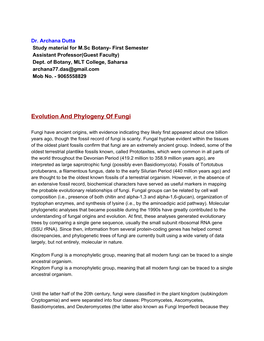 Evolution and Phylogeny of Fungi