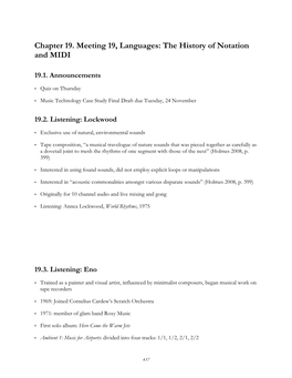 Languages: the History of Notation and MIDI, Lecture 19