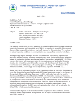 US EPA, Pesticide Product Label, INDAZIFLAM 74SC,04/02/2019