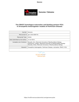 The FBXO7 Homologue Nutcracker and Binding Partner PI31 in Drosophila Melanogaster Models of Parkinson Disease