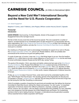 Beyond a New Cold War? International Security and the Need For