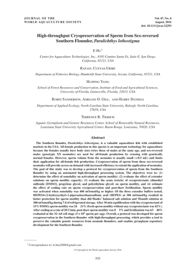 High-Throughput Cryopreservation of Sperm from Sex-Reversed Southern Flounder, Paralichthys Lethostigma