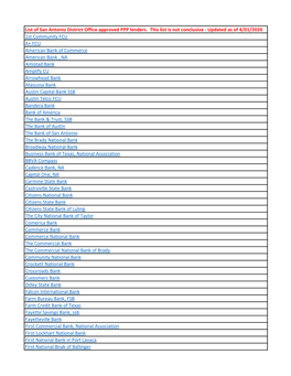 List of San Antonio District Office Approved PPP Lenders. This List Is