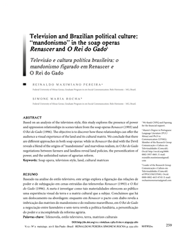 Television and Brazilian Political Culture: “Mandonismo” in the Soap Operas Renascer and O Rei Do Gado1